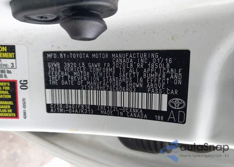 2016 Toyota Corolla Le z USA, uszkodzony, nr VIN 2T1BURHE7GC606803